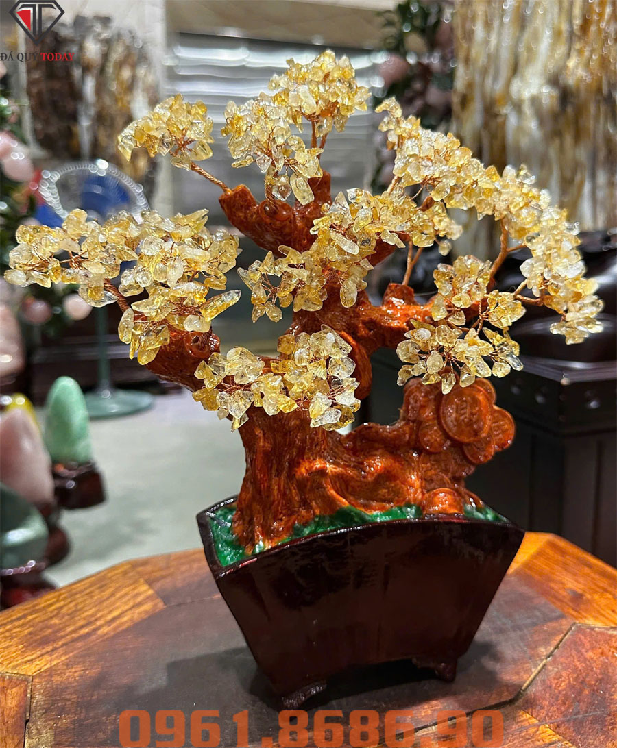 Cây đá phong thủy thạch anh vàng